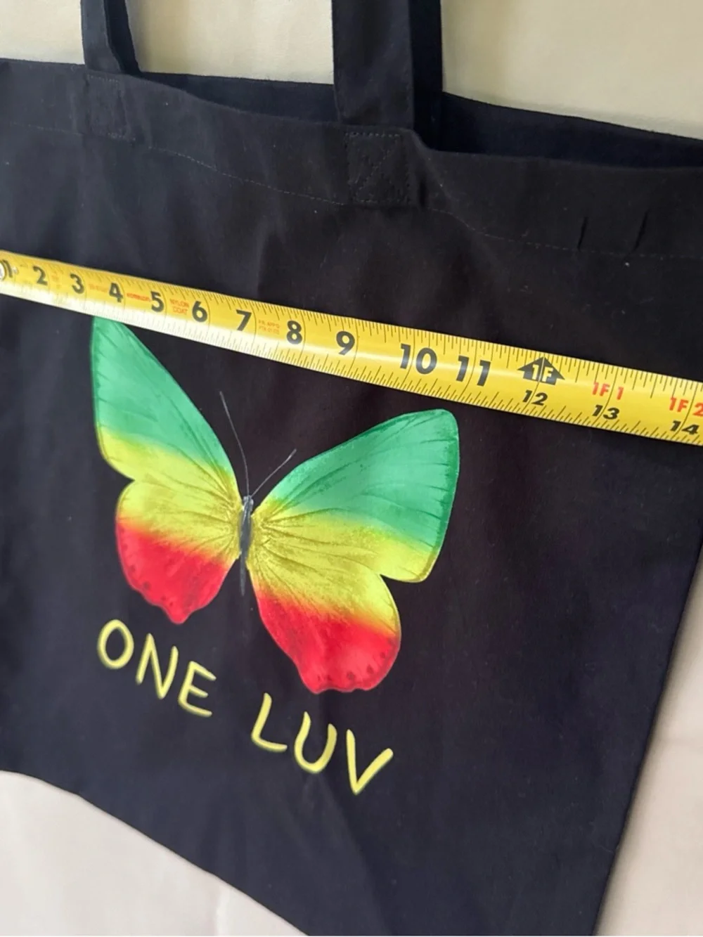 Black Tote Bag with Green-Yellow-Red Butterfly